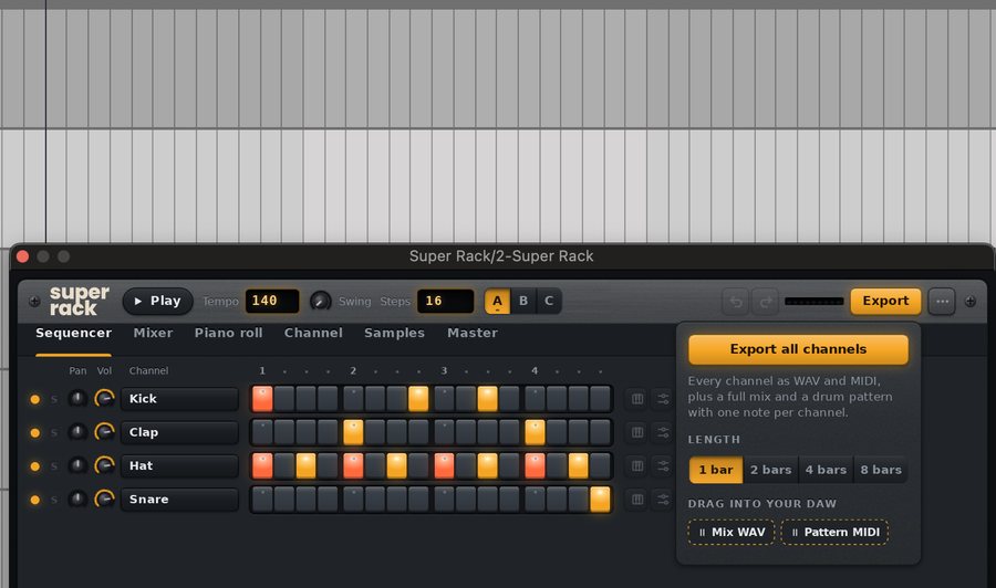 Dragging the mix out of Super Rack onto an audio track in Ableton Live